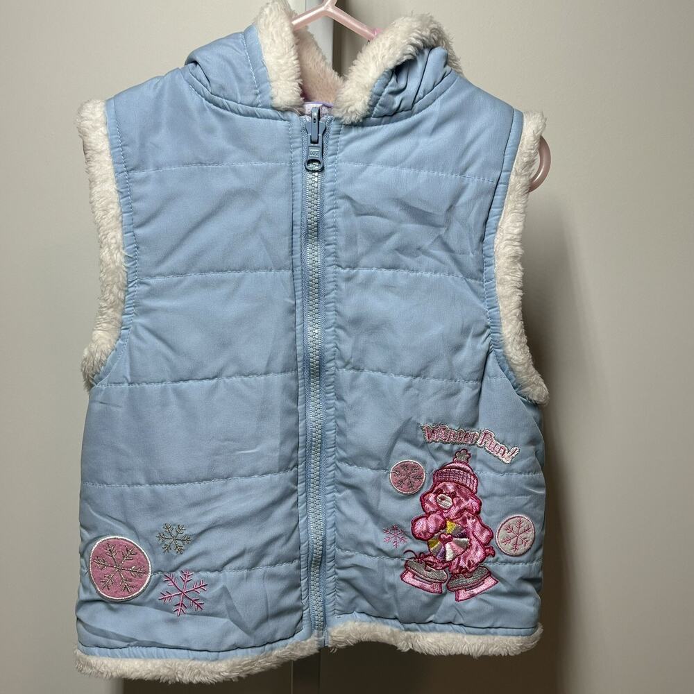 Care Bears Girls Hooded Puffer Vest Reversible Size 6